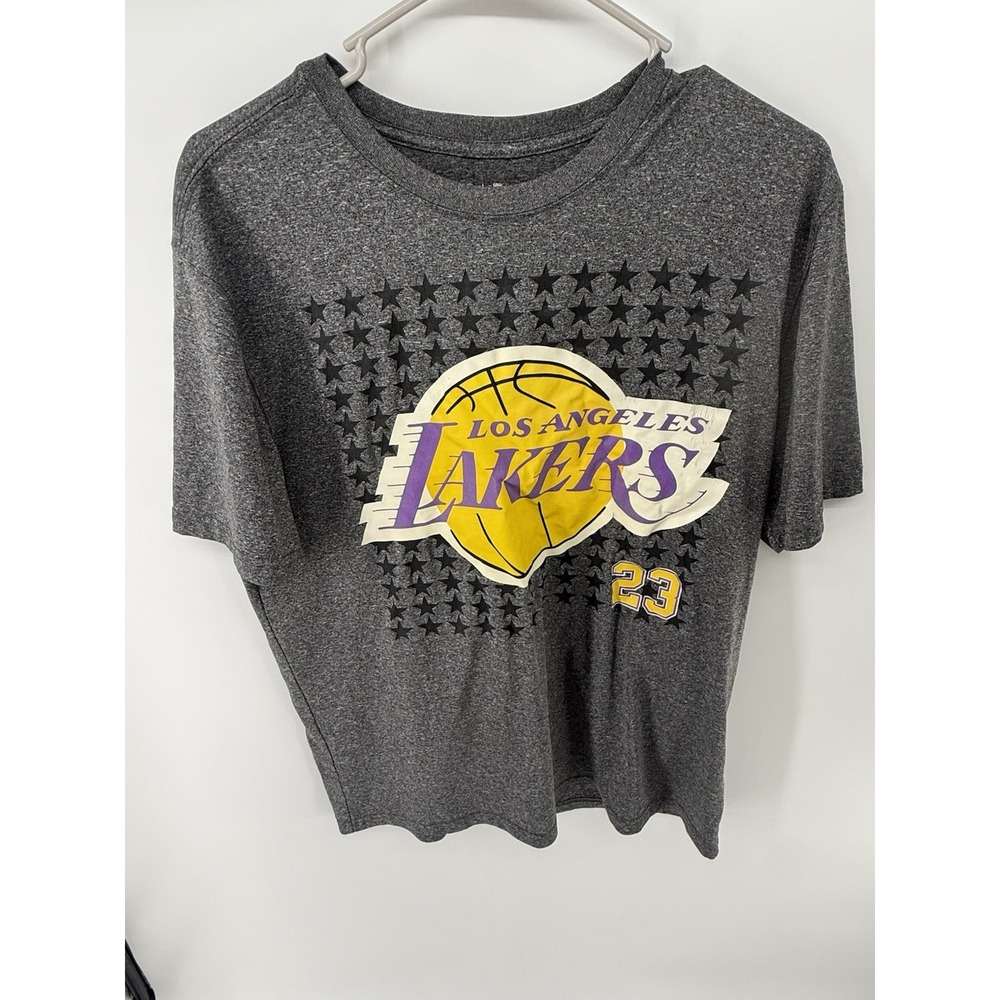 NBA U Brand LA Lakers Lebron James Gray Polyester T-Shirt Adult Large Logo Print